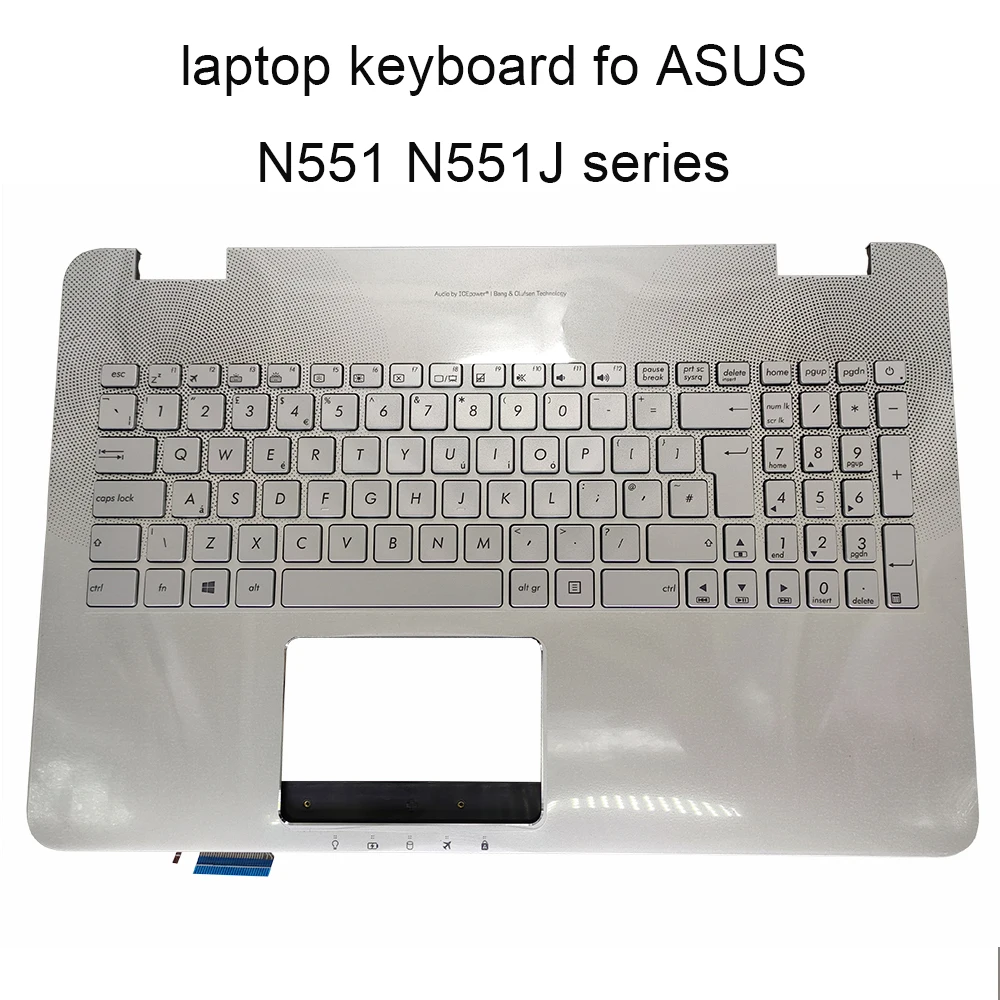 N551 US Latin UK British Euro Backlit Keyboard Palmrest for ASUS N551JK N551JM N551VW Silver Cover 90NB07F1-R30LA0