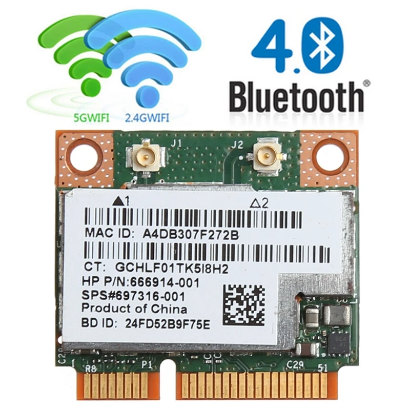 Dual Band 300Mbps BCM943228HMB For Bluetooth4.0 802.11a/b/g/n Wifi Wireless Card Half Mini PCI-E Notebook Wlan 2.4G/5Ghz Adapter