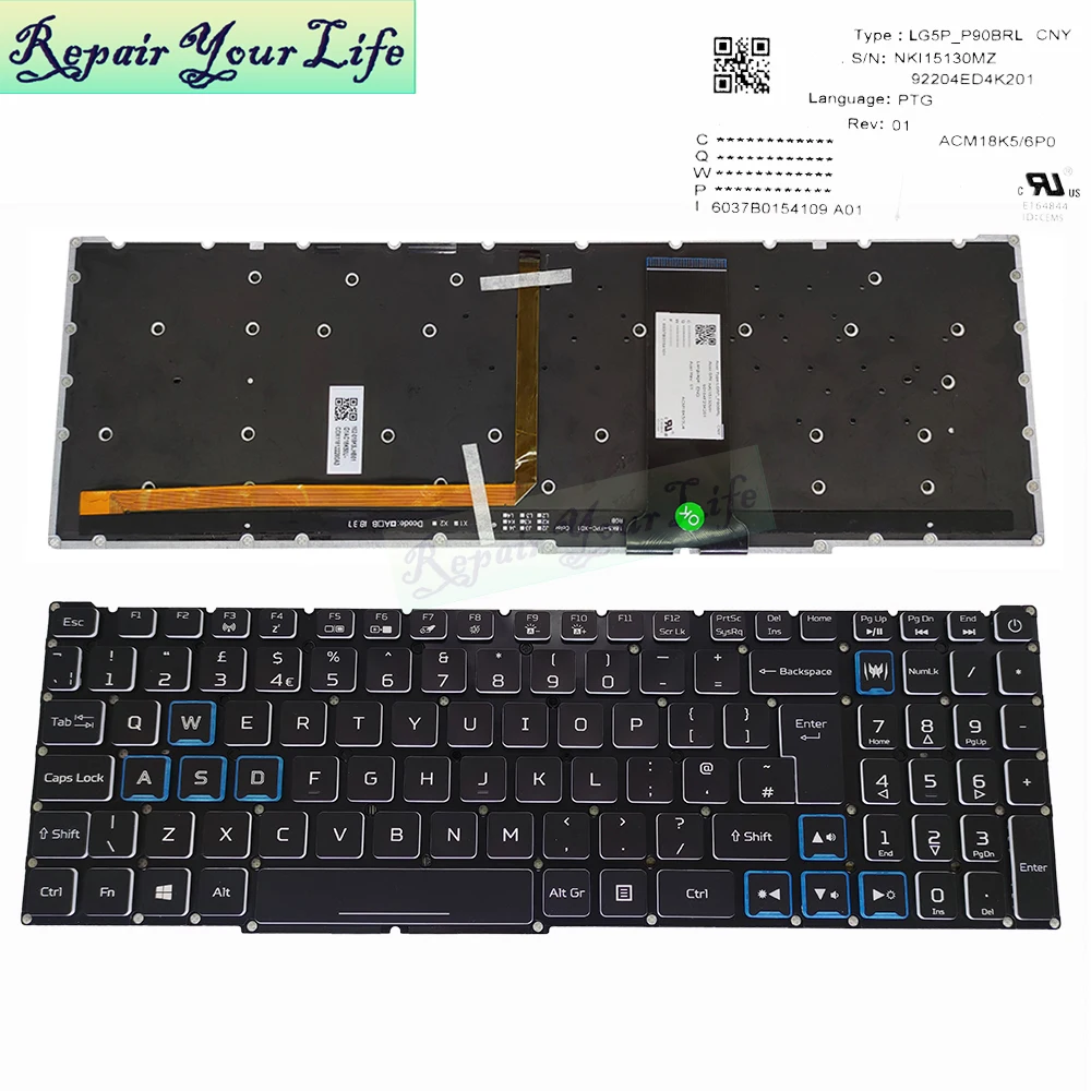 UK Brazil RGB Backlit Keyboard For Acer PH315-52 PH315-53 PH317-53 Predator Helios 300 LG5P_P90BRL