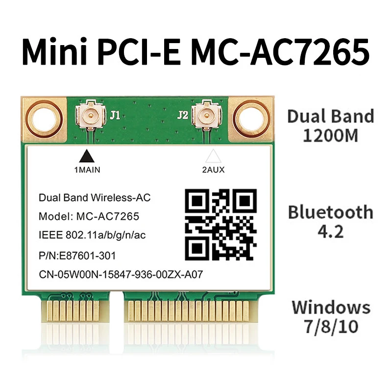 1200Mbps Bluetooth 4.2 Half Mini PCI-E Wifi Card MC-AC7265 Wireless 802.11ac 2.4G 5Ghz