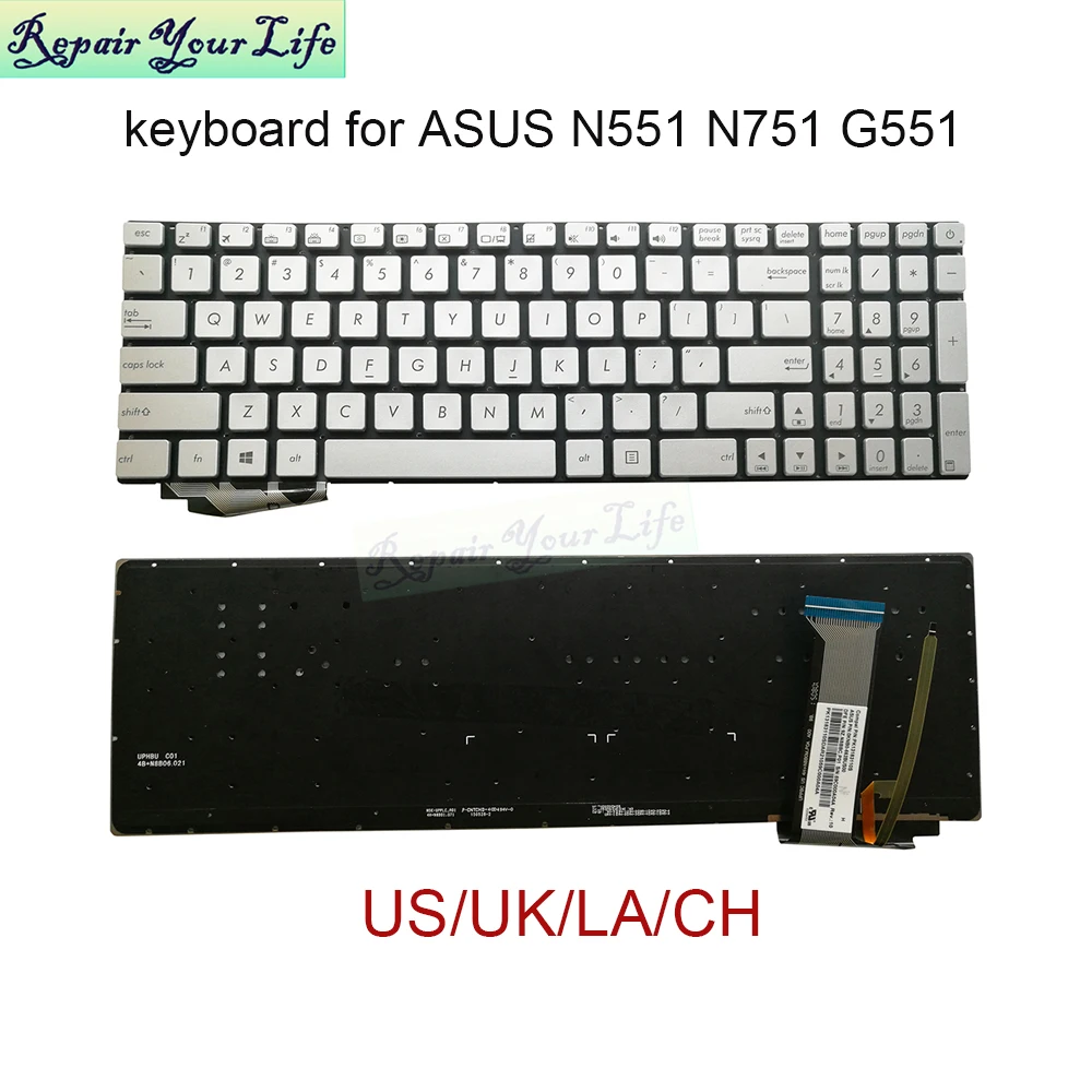 US/UK Latin CH backlight laptop pc keyboard for ASUS N551 N552 N752 N751 N551J JK N751JX NSK-UPPBC 662BUS00