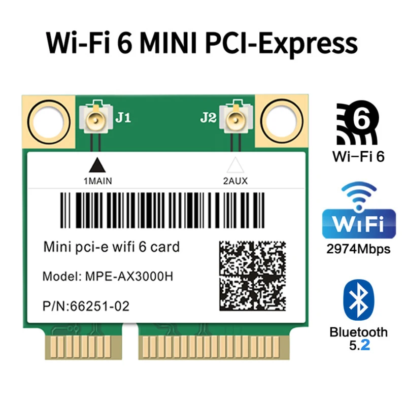 Wifi 6 AX3000 Bluetooth 5.2 Mini PCI-E Wireless Card AX200