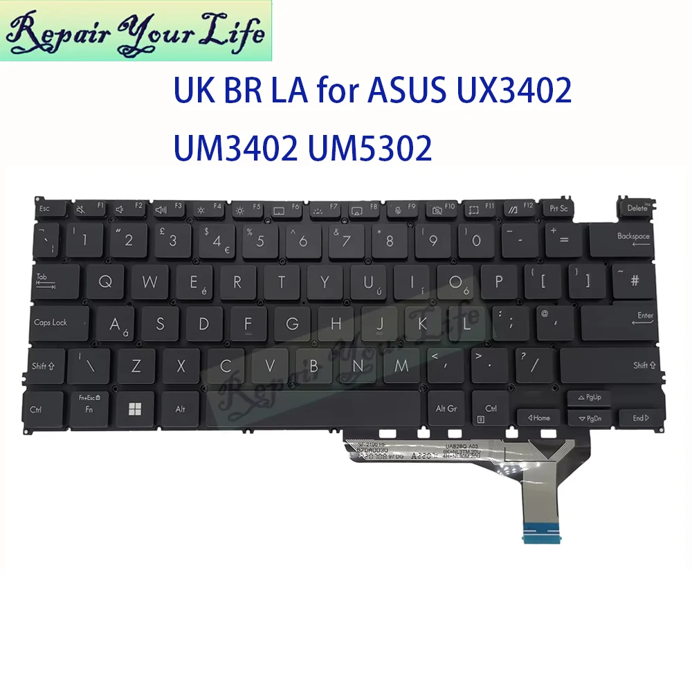 UK Latin Brazilian Keyboard Backlit For Asus ZenBook UX3402 UM3402 UM5302TA UX3402ZA UX3402VA Backlight Keyboards 0KNB0-2921UK00
