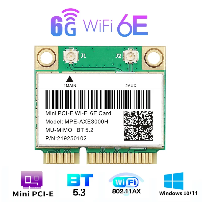 WiFi 6E AX210HMW Bluetooth 5.3 Mini PCI-E Wifi Card For AX210 5374Mbps 802.11ax 2.4G/5G/6G WiFi 6 AX200