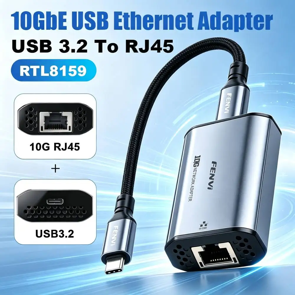 10GbE USB C RTL8159 Ethernet Adapter Type-C USB 3.2 to RJ45 10G