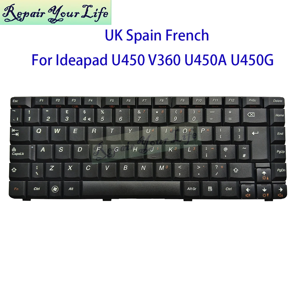 UK GB Spanish French AZERTY Keyboard For Lenovo Ideapad V360 U450 U450A U450G U450P V360A V360G 25-009345 25-009334 N2V-UK FR SP