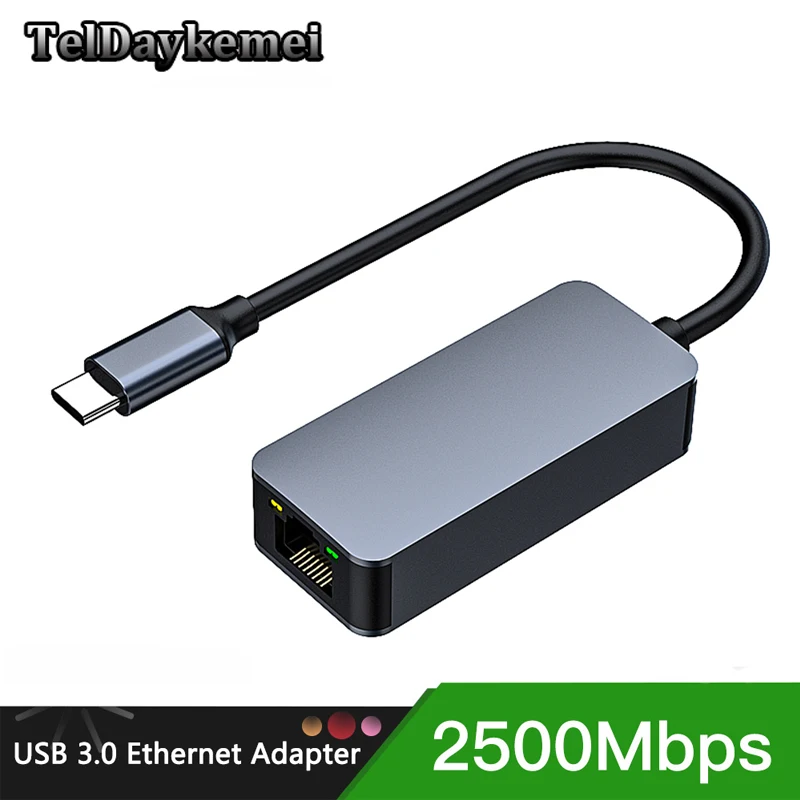 2500Mbps USB 3.0 Type-C Ethernet To RJ45 2.5G Wired Adapter