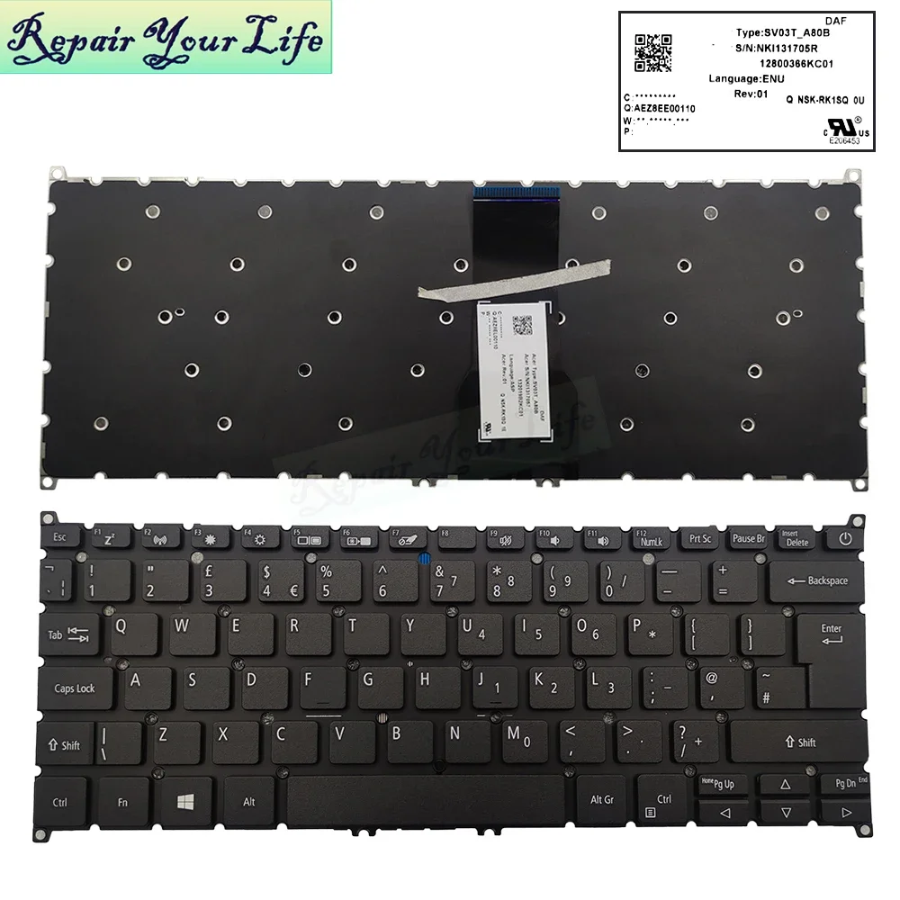 SP513 UK ES Latin French AZERTY Keyboard For Acer Spin 5 N17W6 N17W7 SP513-52N 52NP SP513-53N SP314-52 51