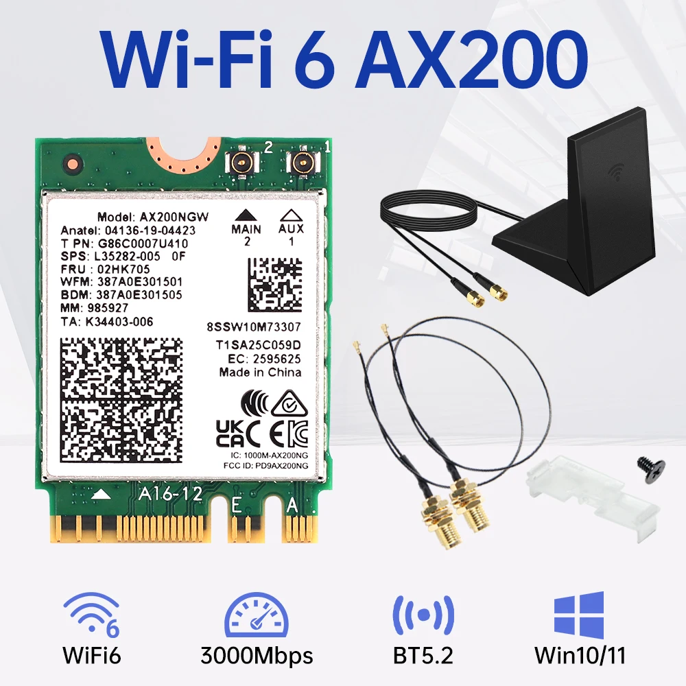 WiFi 6 AX200 BT5.2 M.2 WiFi Card AX200NGW