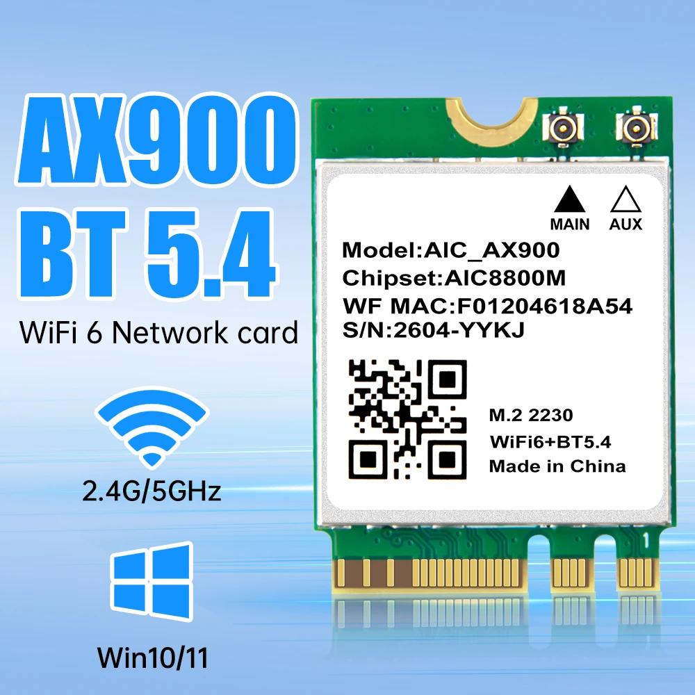 WiFi 6 AX900 BT5.4 M.2 WiFi Card 2.4G&5GHz Bluetooth 5.4 900Mbps