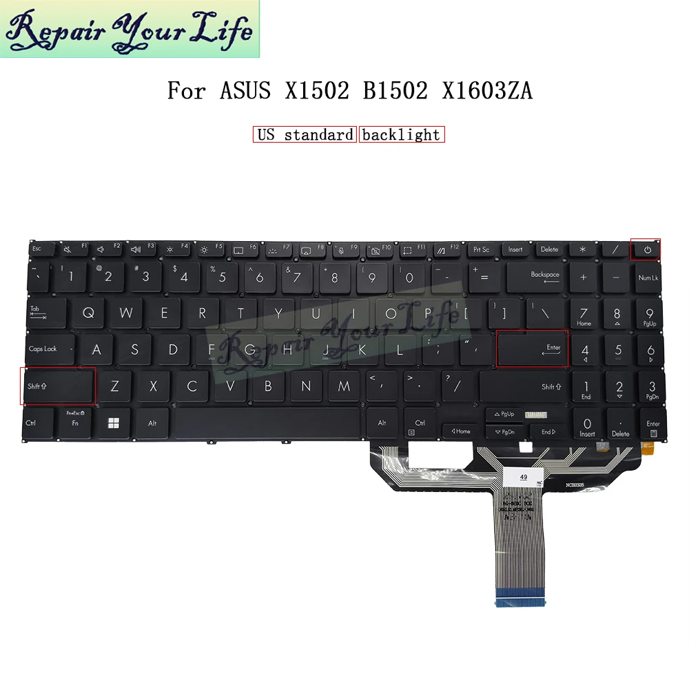 JPA US UK Backlit Keyboard for Asus X1502ZA X1502VA X1502 B1502 B1502CVA VivoBook 15