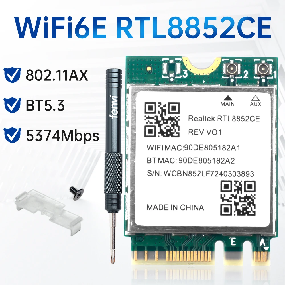 WiFi 6E RTL8852CE M.2 NGFF WiFi Network Card Bluetooth 5.3 802.11AX 5374Mbps Wireless WiFi Adapter 2.4G/5G/6GHz