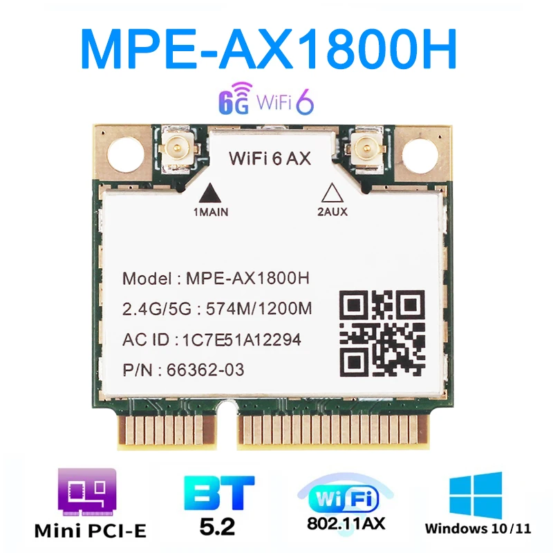 Wi-Fi 6 Dual Band WiFi 6 Bluetooth 5.2 Card MT7921 For Mini PCIe Adapter Wireless Adapter 2.4G/5Ghz