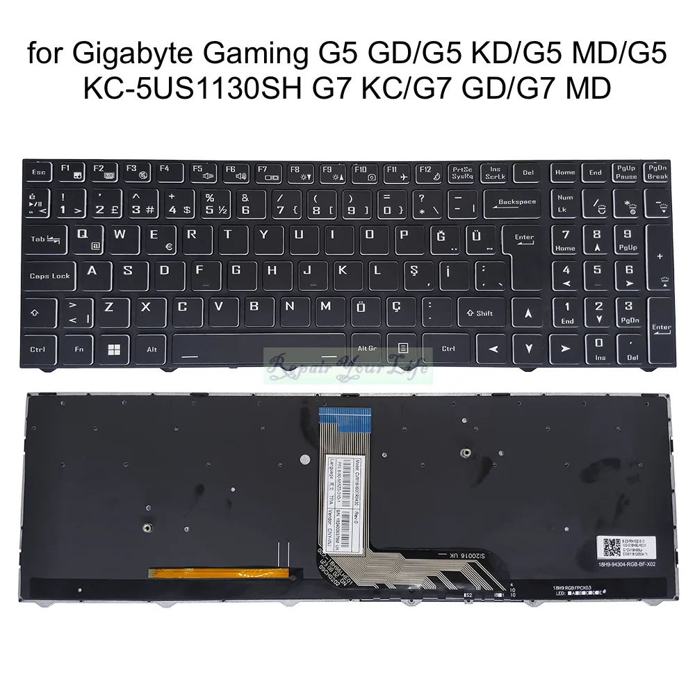 UK Turkish Spanish Backlit Keyboard for Gigabyte Gaming G5 GD/G5 KD/G5 MD/G5 KC-5US1130SH G7 KC G7 GD G7 MD CVM18H93TR9430