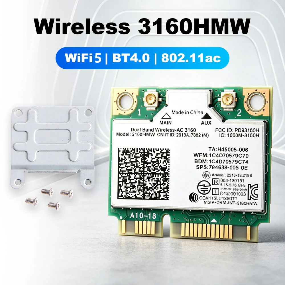Wireless 3160HMW Mini PCIE WiFi Card BT4.0 WiFi 5 802.11AC AC3160