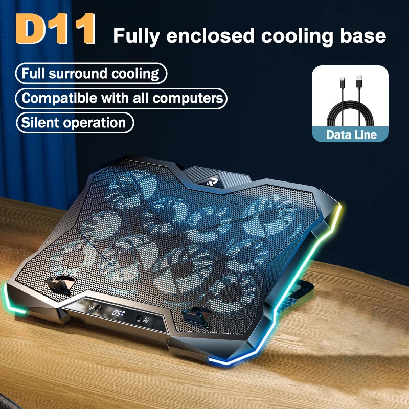 D11 Mute Gaming Laptop Cooler Base with RGB Foldable Adjustable Heat Dissipation Stand Support 12-18''