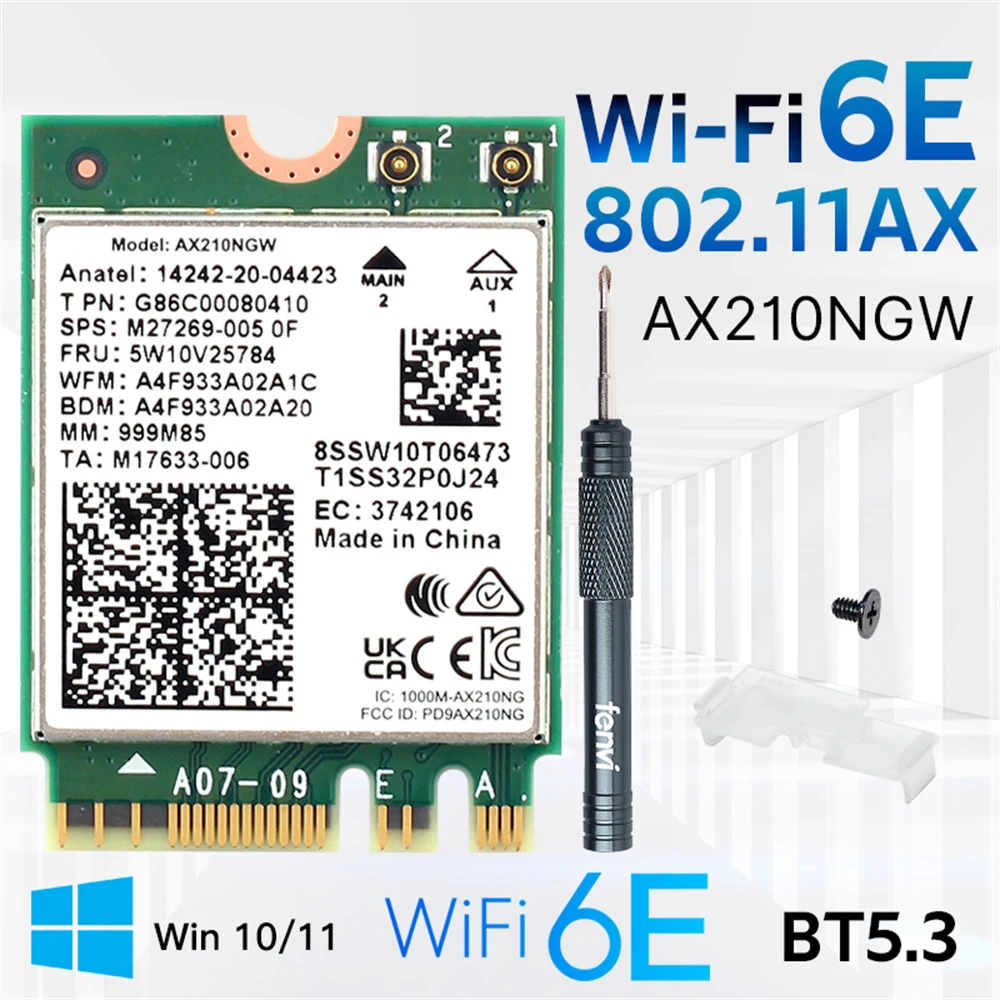 WiFi 6E AX210 Wireless Network Card Bluetooth 5.3 6GHz 2400Mbps 802.11AX AX210NGW M.2 NGFF