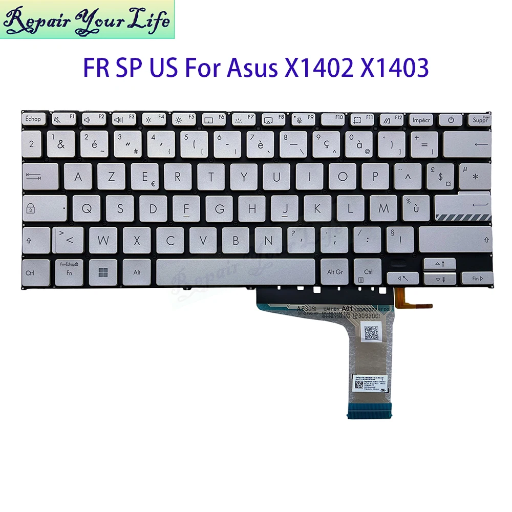 UK US English Spanish French AZERTY Keyboard Backlight For ASUS VivoBook X1402 X1403 X1404 S1404 X1405 X1402ZA X1403Z X1403VA