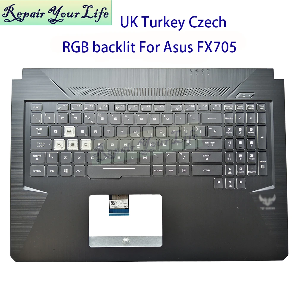 RGB Backlit UK Turkey Czech Keyboard For ASUS FX705 TUF Gaming FX705D FX705DY FX705G 90NR0192-R31UK0
