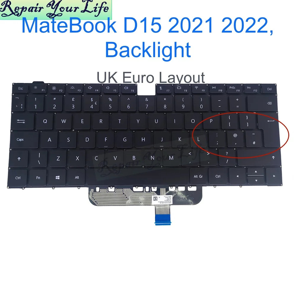 Backlit Keyboard for Huawei MateBook D15 BOHK WAX9X WAP9R, 2022 BODE-WFH9 WDH9 WFE9AL WDI9A WFE9