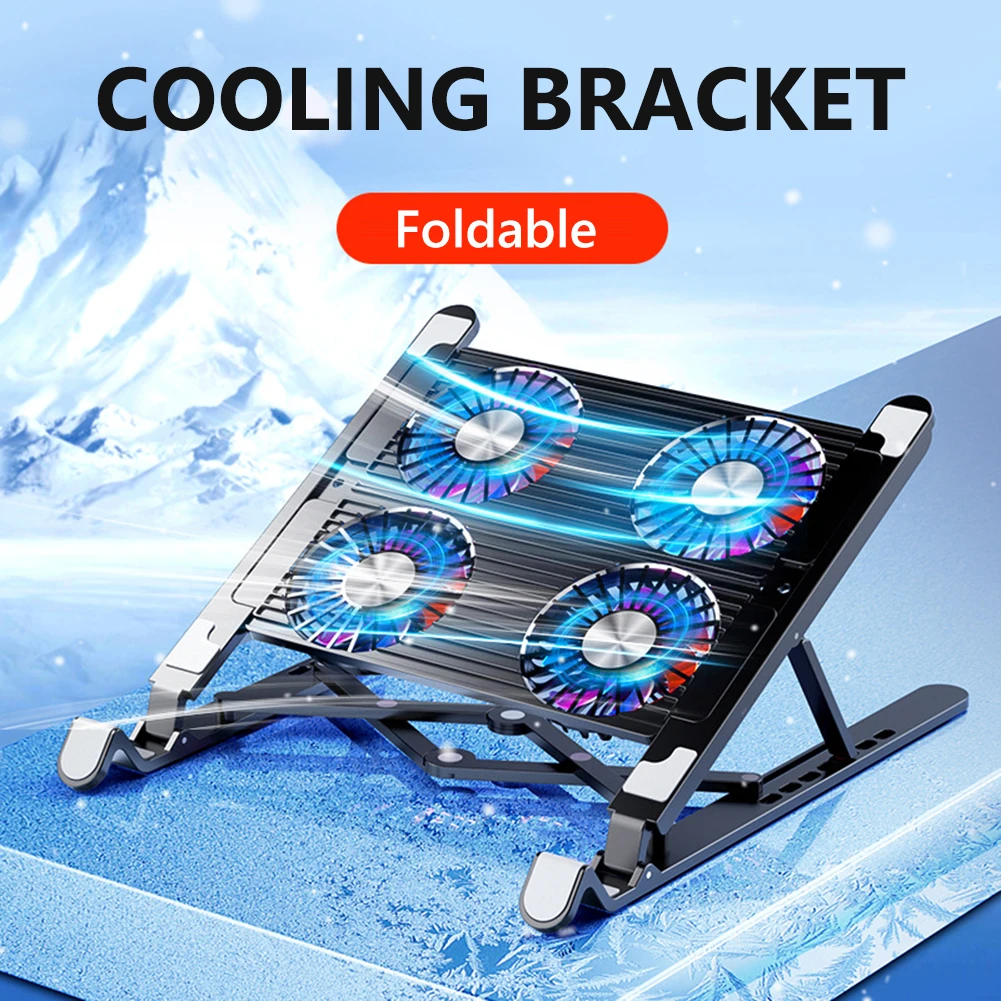 Laptop Cooling Pad with 2/4 Fans Foldable Gaming Laptop Cooler Fan RGB Silent Portable Laptop Holder for 11-17.3 Inch