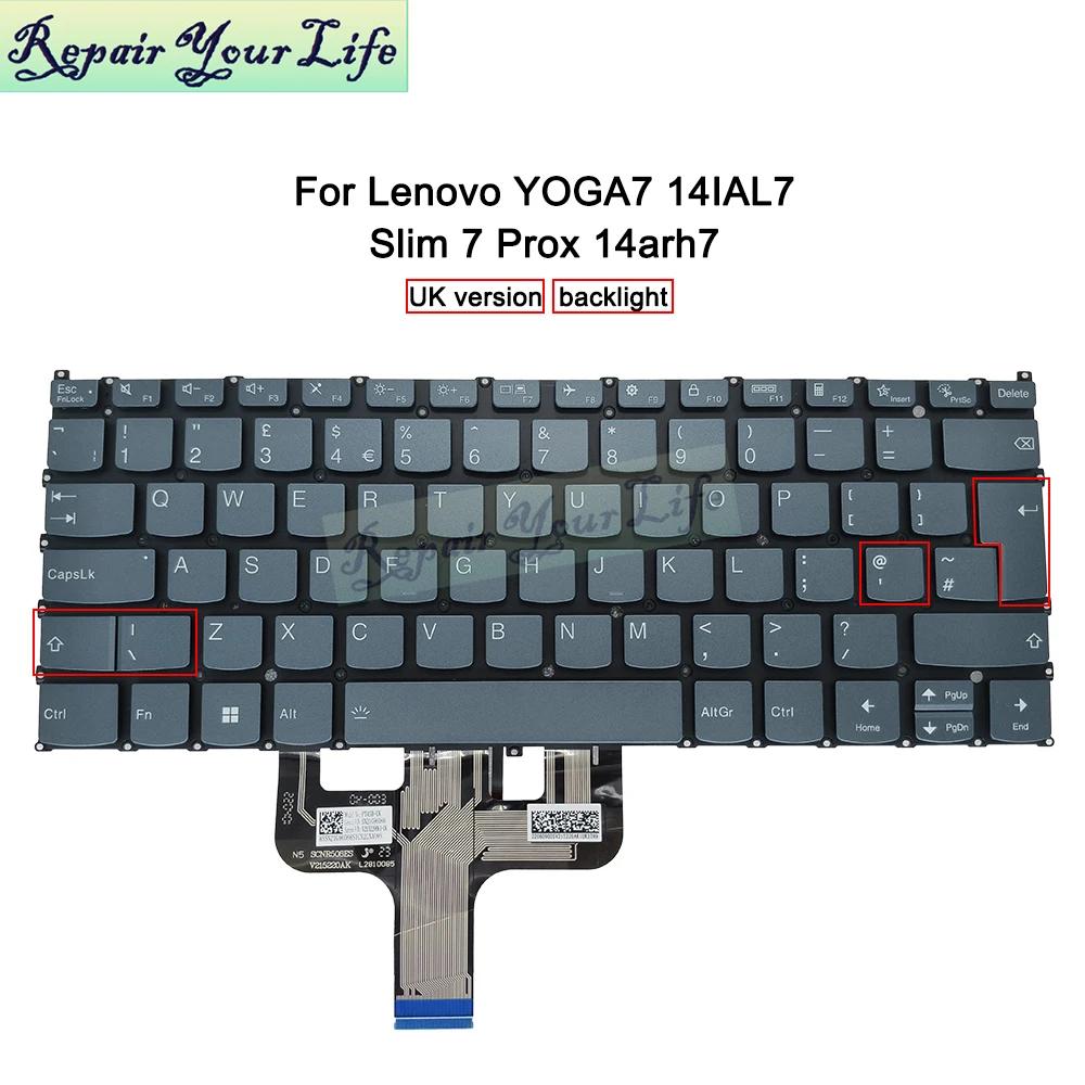 US UK Turkish Backlit Keyboard for Lenovo Slim 7 Prox 14arh7 82V2, Yoga 7 14IAL7 14ARB7 82QE 82QF Laptop SN21G96066 PT4SB-TR