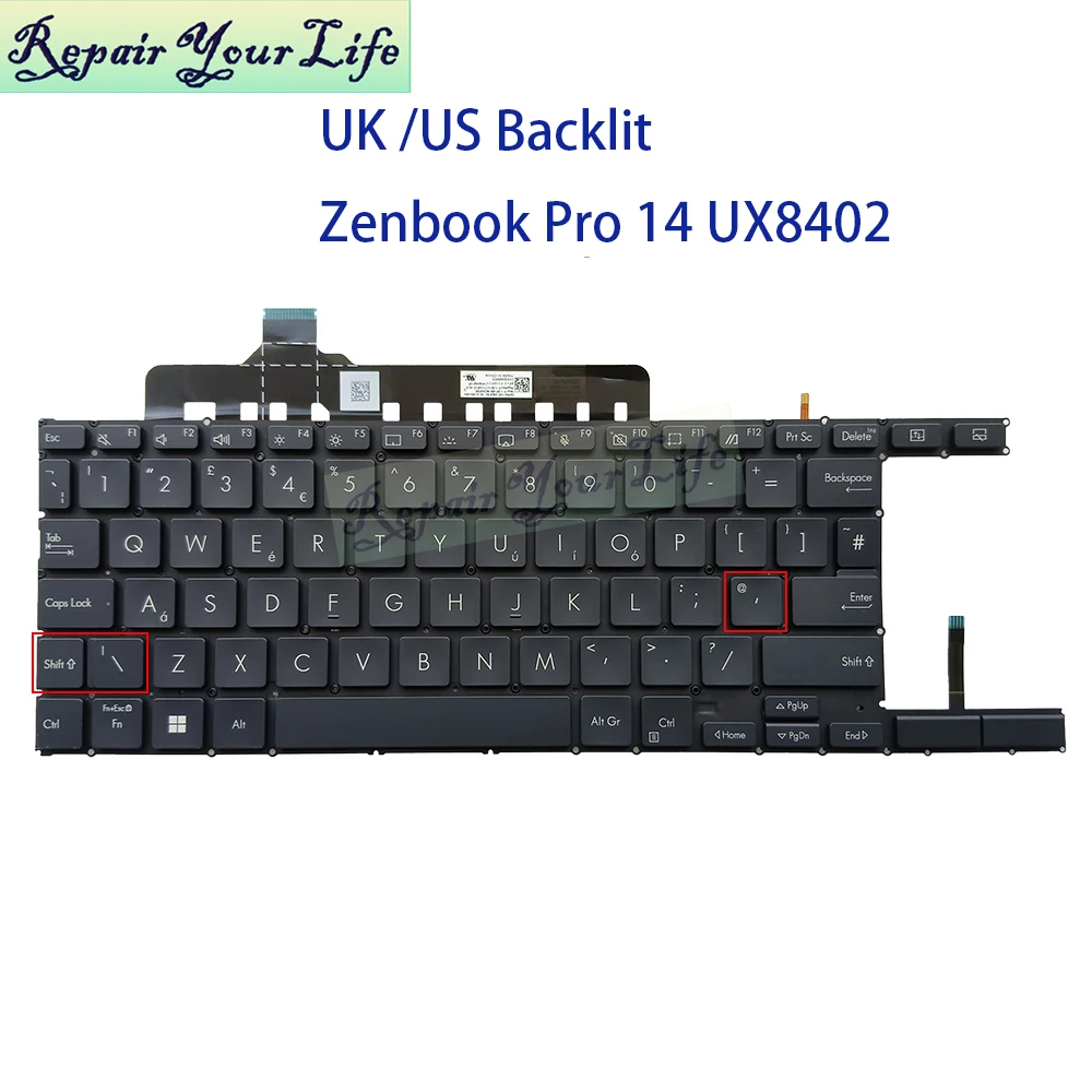 US UK/GB Backlit Keyboard For ASUS UX8402 Zenbook Pro 14 Duo OLED UX8402ZE UX8402VU