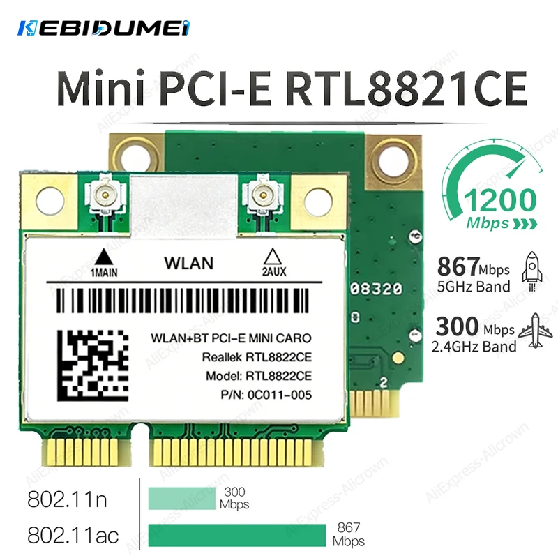 KEBIDUMEI RTL8822CE 1200Mbps Mini Pcie Network Card Wifi 5 Bluetooth 5.0 Adapter Dual Band 5G/2.4Ghz