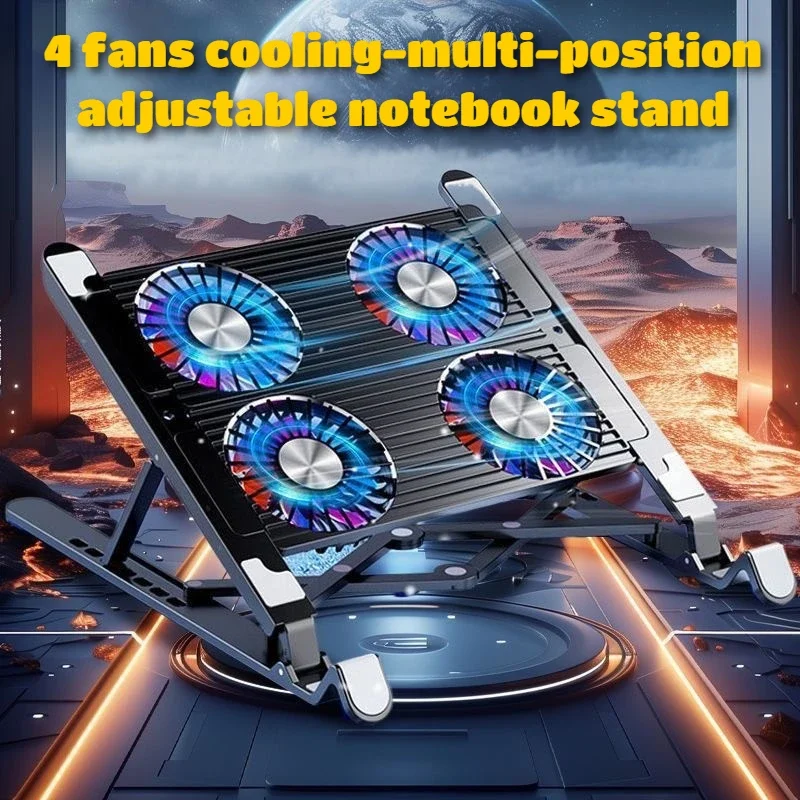 Foldable Adjustable Air-cooled 4 Cooling Fans Bracket for 11-17.3 Inch
