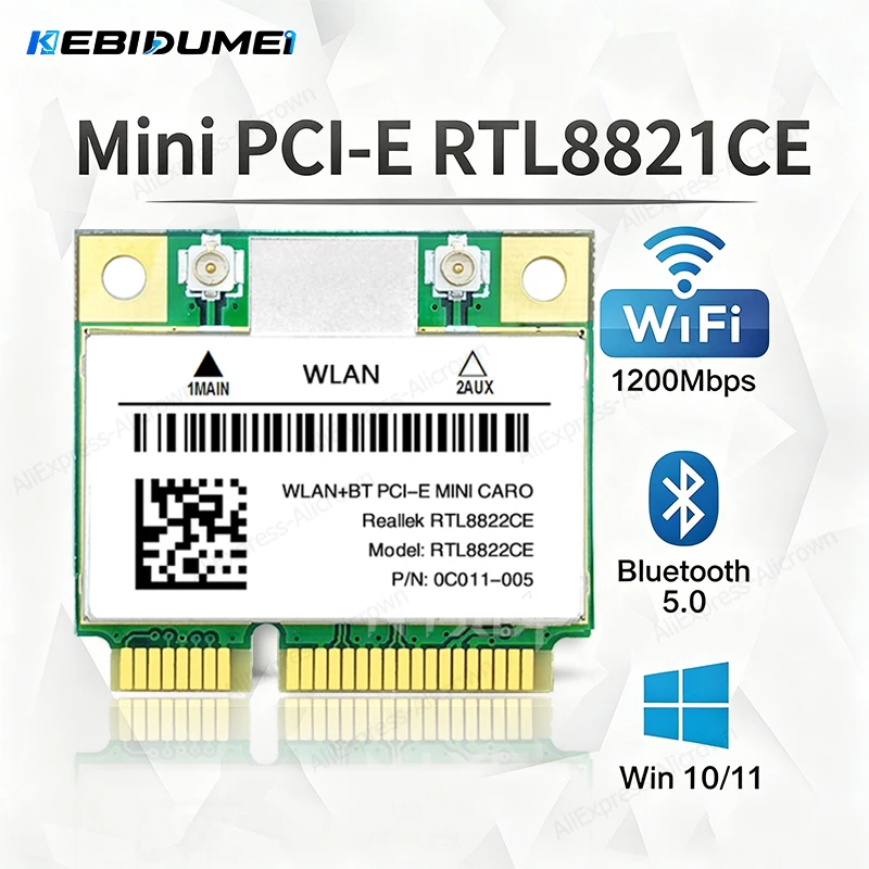 KEBIDUMEI Wireless Mini Pcie RTL8822CE Network Card Wifi 5 Bluetooth 5.0 Adapter Dual Band 5G/2.4Ghz