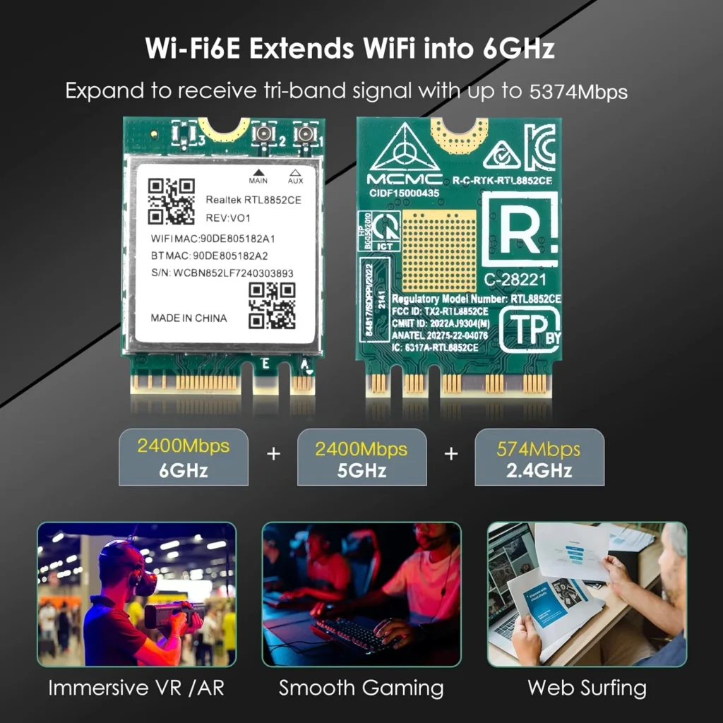 RTL8852CE WiFi 6E AX5400 M.2 Network Card 802.11AX Bluetooth 5.3 Wireless Adapter Tri Band 2.4/5/6GHz