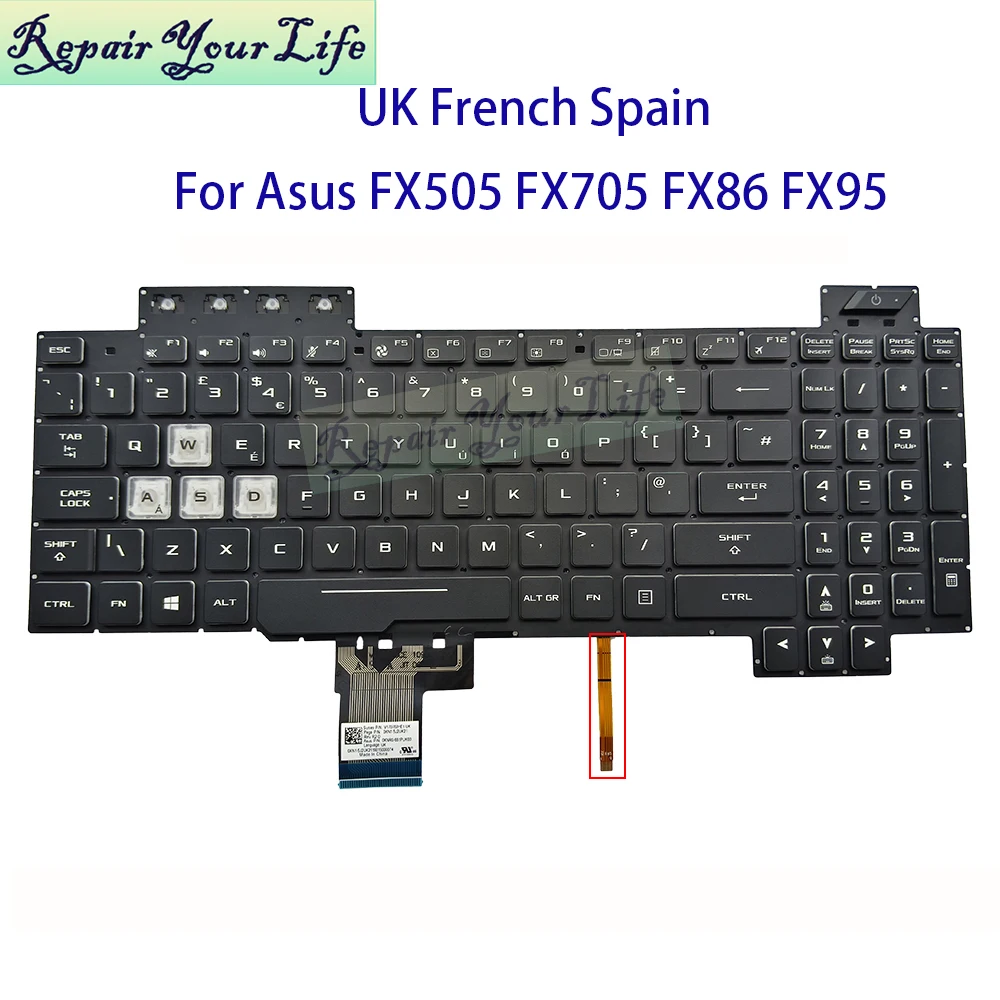 UK Spain French AZERTY Keyboard RGB Backlit For Asus TUF Gaming FX505 FX705 FX504 FX86 FX90 FX86 FX505GD FX705DU 0KNR0-661PUK00