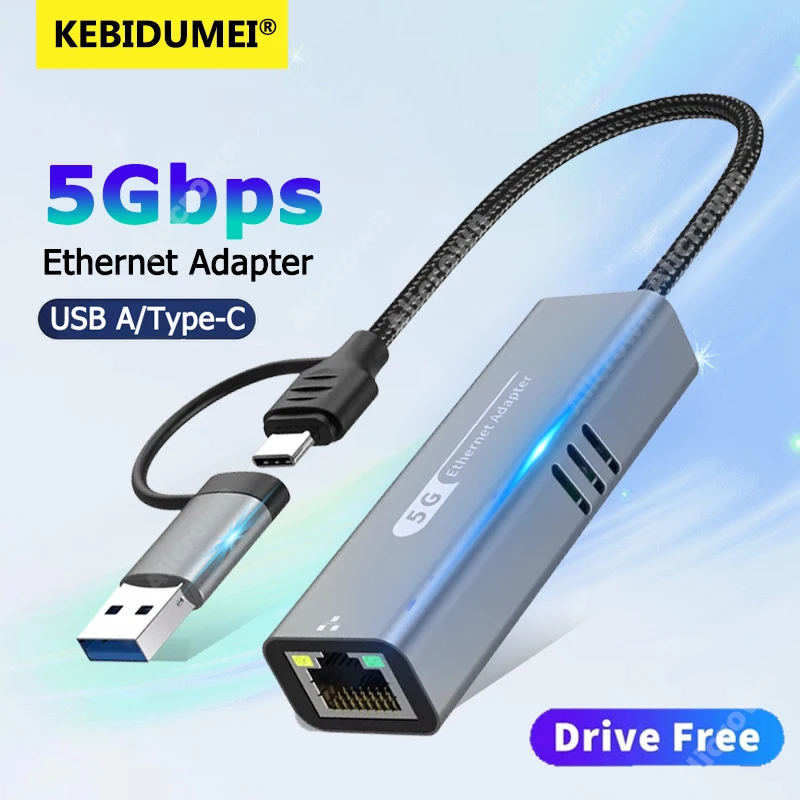 USB C to 5Gbps Ethernet Adapter RJ45 USB 3.2 Gigabit Network Adapter 5000Mbps