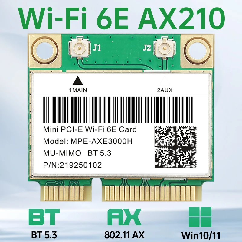 WiFi 6E AX210HMW Mini PCI-E AX210 BT5.3 Wifi Card Tri-Band 2.4G/5G/6GHz Wireless Network Ethernet Adapter 802.11AX