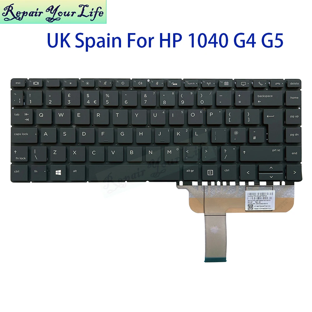 UK GB Spanish Keyboard Backlight For HP EliteBook X360 1040 G4 G5 G6 SP/ES L41041-071