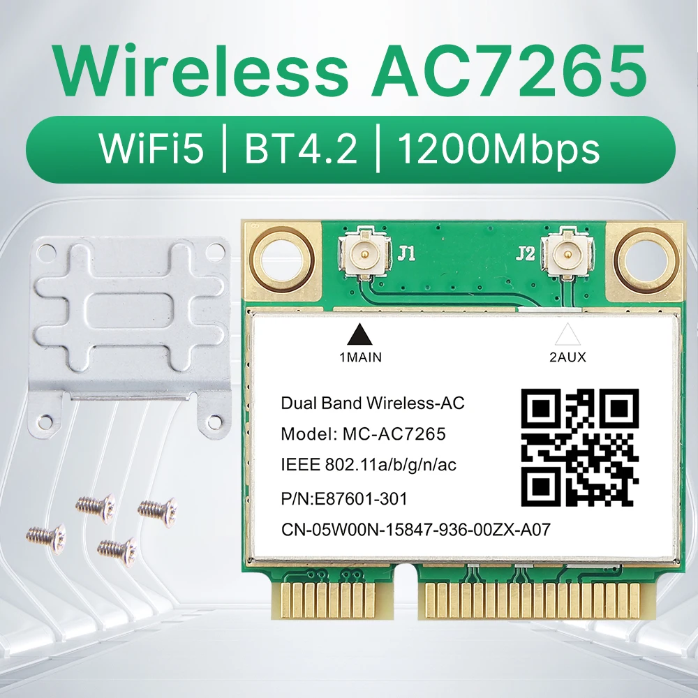 Wifi 5 AC7265 1200Mbps BT4.2 802.11ac Wifi Card Wireless Mini PCI-E Network Adapter 7265 Dual Band 2.4Ghz5Ghz