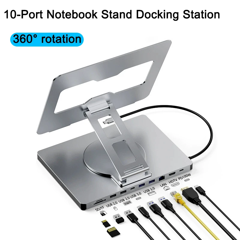 USB C Docking Station Aluminum Alloy Stand HDMI-Compatible Multiple Ports Hub PD USB3.0 Gigabit Ethernet