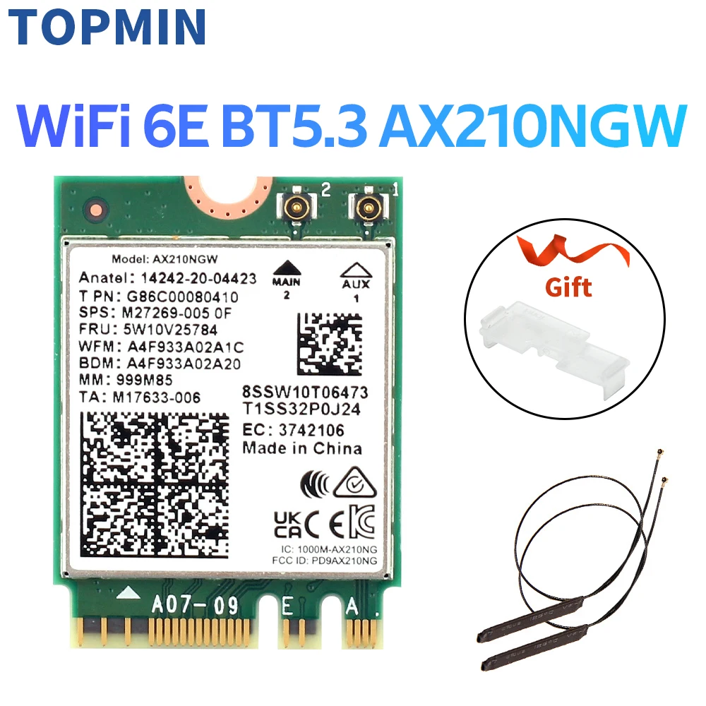 5374Mbps AX210NGW Wifi 6E M.2 NGFF Wireless Card Bluetooth 5.3 AX210NGW Network Card 2.4G/5Ghz 802.11ax