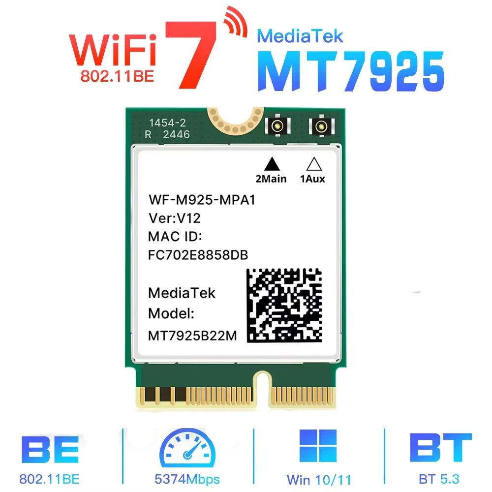 WiFi 7 MT7925 Network Card 5400Mbps For Bluetooth 5.3 Tri Band 2.4G 5Ghz 6GHz M.2 NGFF