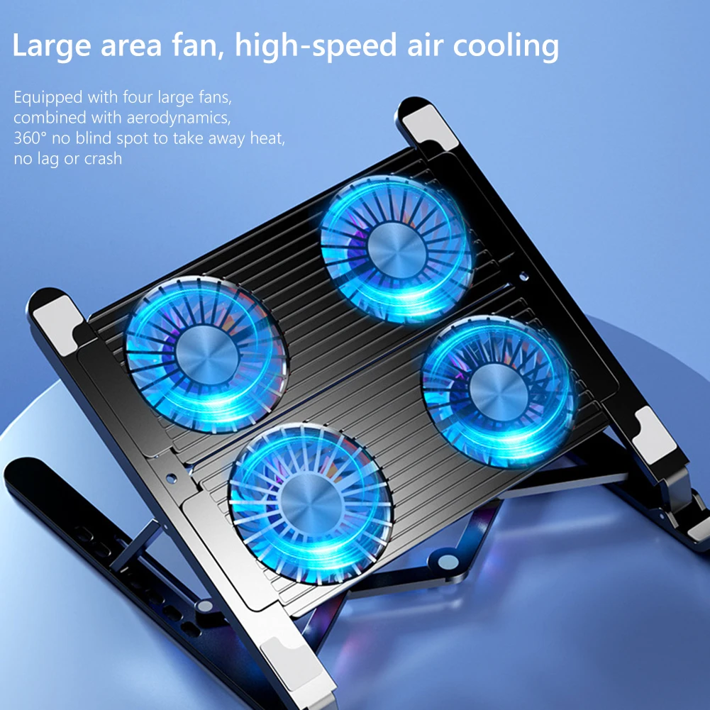 Aluminum Alloy Laptop Cooling Fan with 2/4 Fans Foldable RGB 7 Height Adjustable for 11-17.3 Inch
