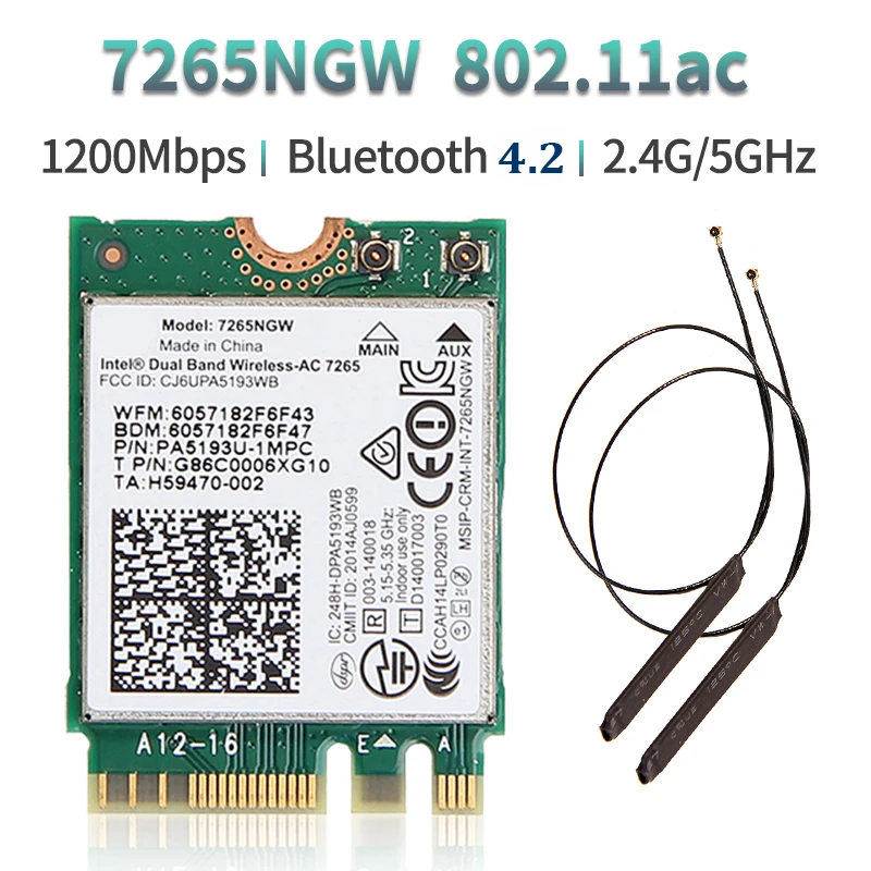 AC1200 WiFi Card 7265NGW 1200Mbps Bluetooth 4.2 M.2 802.11AC Dual Band 2.4G 5G Wireless Card AC7265